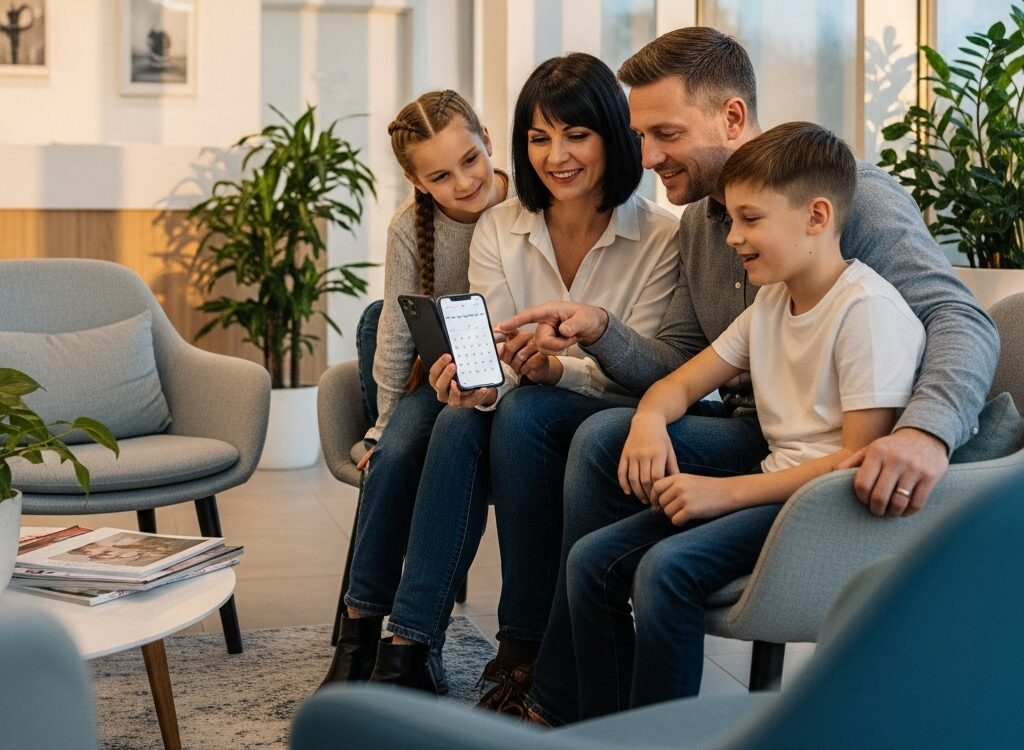 Family easily scheduling dental appointments at a South Edmonton dental clinic